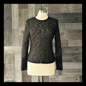 Free People black ribbed burnout top medium dark feminine festival boho witchy